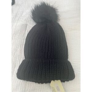 NWT HatAttack Bryce Knit Beanie Black Removable Pom